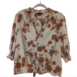 Sanctuary XXL Cream Brown Floral Peasant Top Boho Chic Romantic Cottagecore